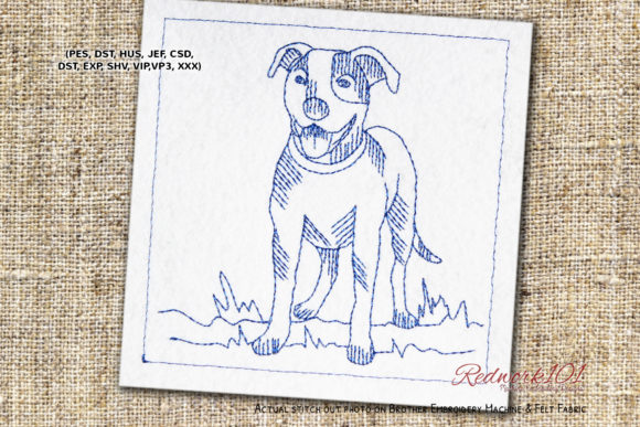 American Pit Bull Terrier Redwork for Seasonal Embroidery Projects