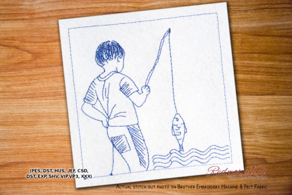 Fisherman with Rod and Fish Redwork: A Design Review for Boutique Embroidery