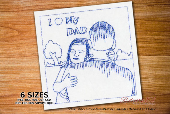 I Love My Dad Girl Redwork for Sweatshirt Embroidery