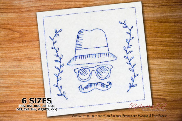 Mustache Fathers Day Bluework for Business Embroidery