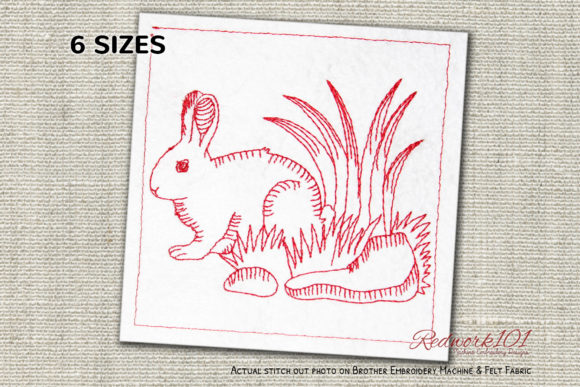 Rabbit Sitting in Garden Redwork Design Review