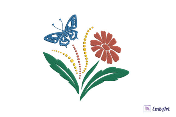 Red Gerbera and Blue Butterfly Embroidery Review