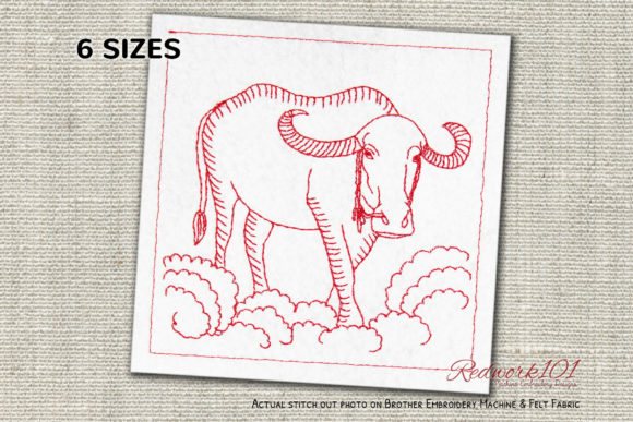 Water Buffalo Redwork: A Bold Statement for Embroidery Lovers